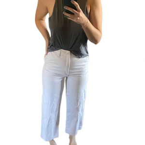 Uk British the fold white white leg ankle cropped barrel leg pants Sz 4